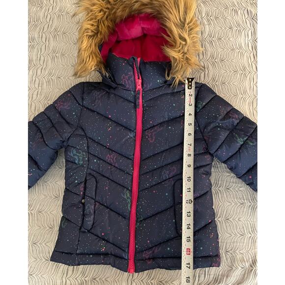 SO Girls 4/5 Rainbow Unicorn Navy Blue Puffer Jacket - Picture 10 of 12